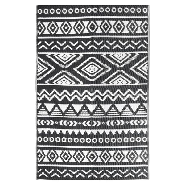 vidaXL Outdoor Rug Black Polypropylene 63 x 90 in Pattern Outdoor Rug