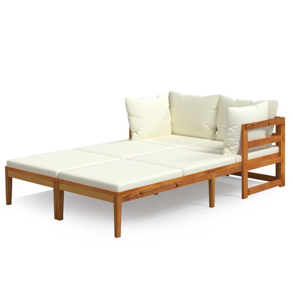 vidaXL Sun Lounger Cream White Solid acacia wood 2 person Foldable