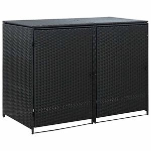 vidaXL Trash Can Shed Black PE rattan, Powder-coated steel Large Durable