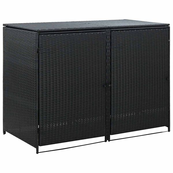 vidaXL Trash Can Shed Black PE rattan, Powder-coated steel Large Durable