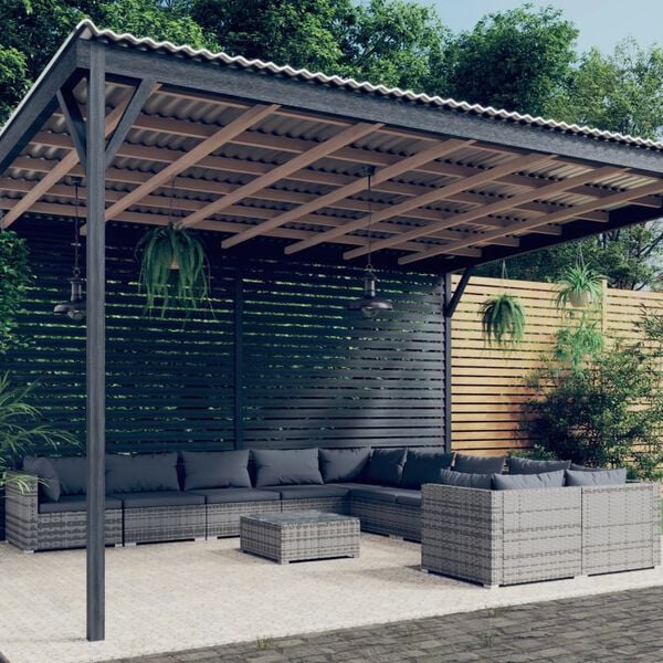 vidaXL Garden Lounge Set Grey PE rattan, powder-coated steel, plastic, glass