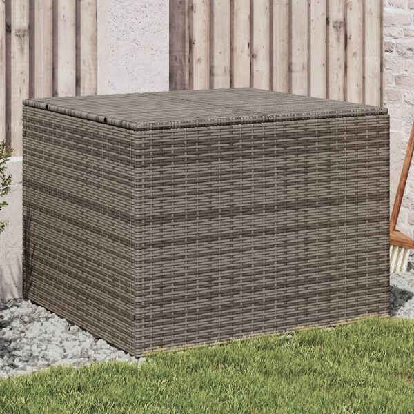 vidaXL Garden Storage Box Grey PE rattan, Powder-coated steel Medium