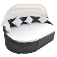 vidaXL Patio Lounge Bed with Canopy Poly Rattan Brown