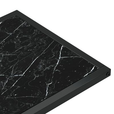 vidaXL Computer Side Table Black Marble 19.7"x13.8"x25.6" Tempered Glass