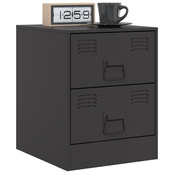 vidaXL Bedside Cabinet Set of 2 Black Steel Medium Bedside Cabinet