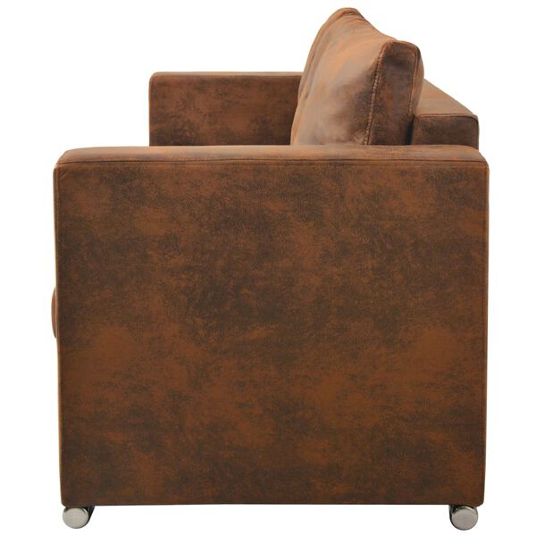 vidaXL 3-seater Sofa Brown Artificial suede, wood, foam Medium