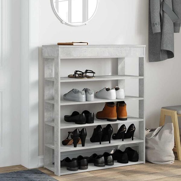 vidaXL Shoe Rack Concrete Gray Engineered Wood Slim Shoe Rack