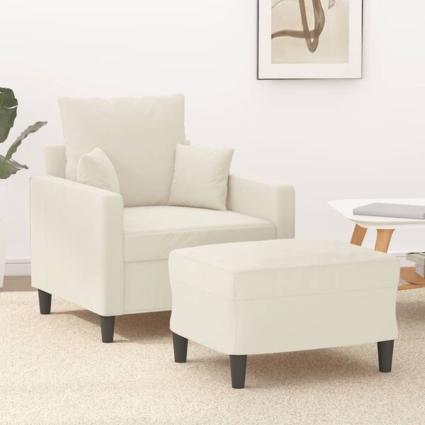 vidaXL Sofa Chair with Footstool Cream 23.6" Velvet