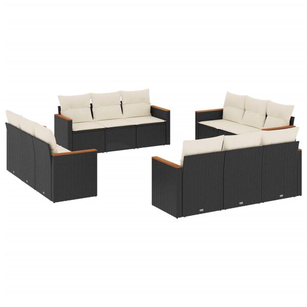 vidaXL Garden Sofa Set Black and Cream White