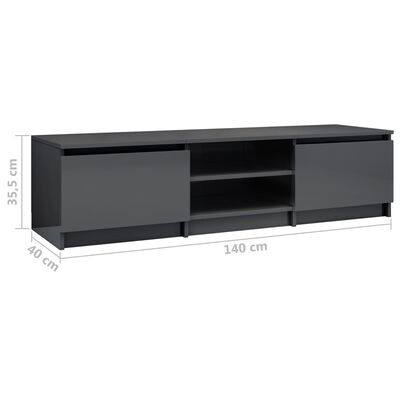 vidaXL TV Stand High Gloss Gray 55.1"x15.7"x14" Engineered Wood