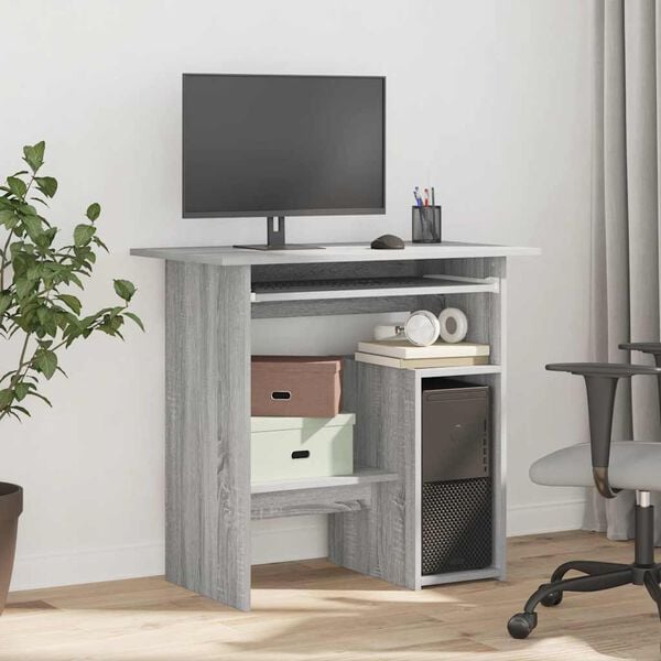 vidaXL Desk Grey Sonoma Engineered Wood Compact Computer Desk