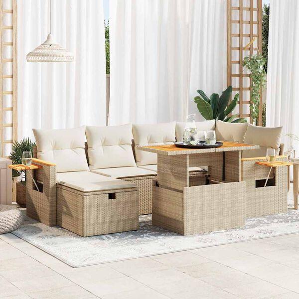 vidaXL Garden Sofa Set Beige PE rattan 5-seater Garden Sofa Set