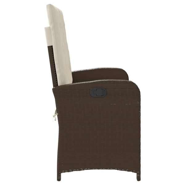 vidaXL Reclining Patio Bench with Cushions Brown Poly Rattan
