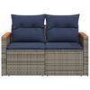 vidaXL Patio Sofa with Cushions 2-Seater Gray Poly Rattan