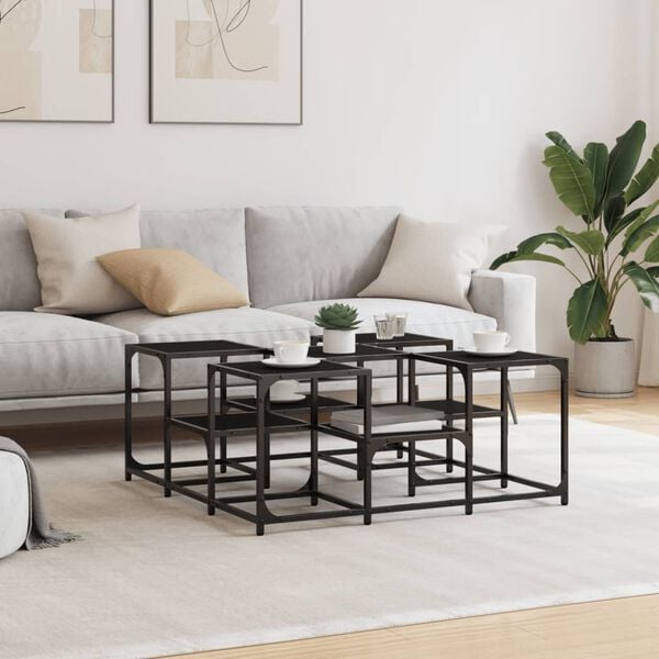 vidaXL Coffee Table Black Engineered Wood, Metal Medium Adjustable Feet