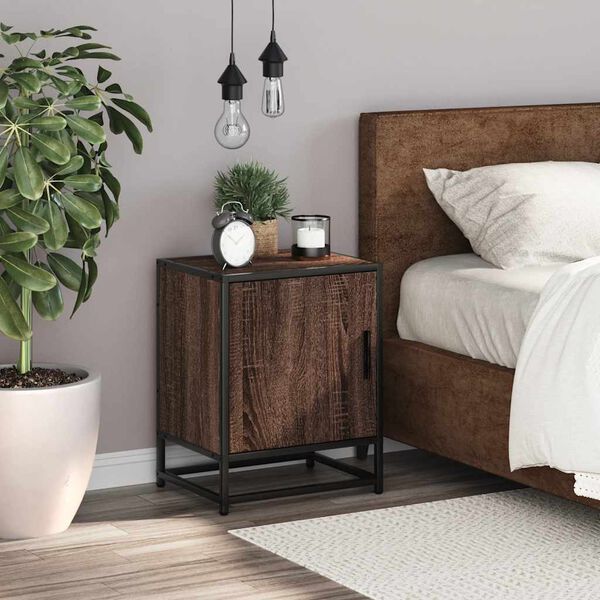 vidaXL Nightstand Brown Oak Engineered Wood and Metal