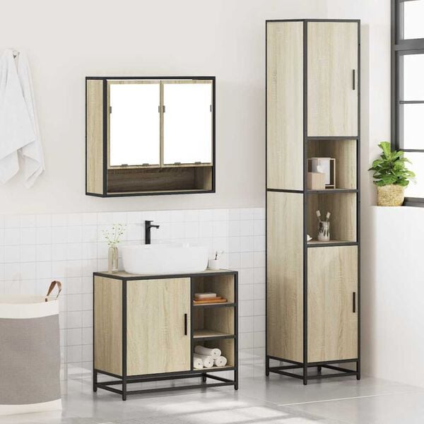 vidaXL Bathroom Furniture Set Sonoma Oak Engineered wood, Metal, Glass