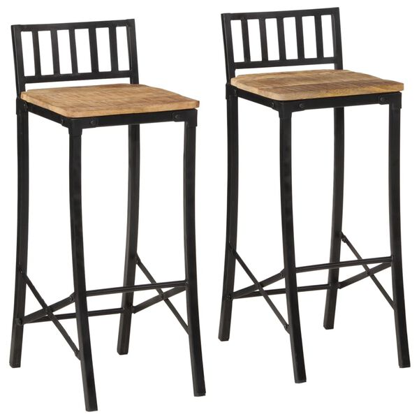 vidaXL Bar Chair Set of 2 Natural Solid Mango Wood Tall Footrest