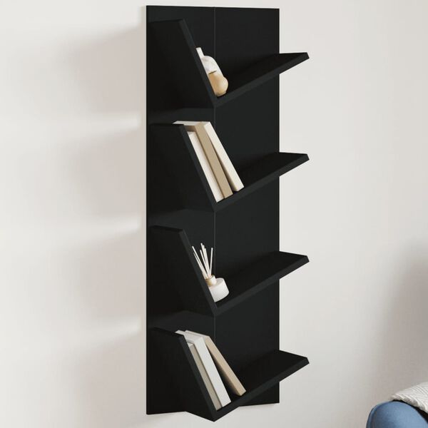 vidaXL Wall Bookshelf 4-Tier Black 13"x6.3"x35.4"