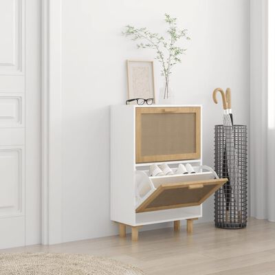 vidaXL Shoe Cabinet White 20.5"x9.8"x31.5" Engineered Wood&Natural Rattan