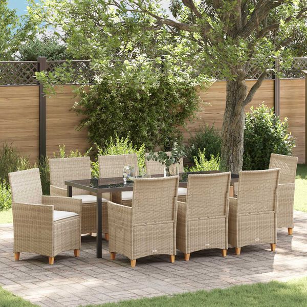 vidaXL Garden Dining Set 9 pcs Beige Poly Rattan