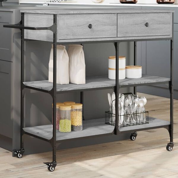 vidaXL Kitchen Trolley Gray Sonoma 41.3"x16.5"x37.4" Engineered Wood