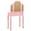 vidaXL Dressing Table with Stool Pink 25.6x14.2x50.4" Paulownia Wood MDF