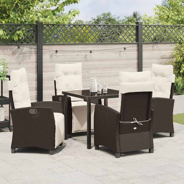 vidaXL Garden Dining Set with Cushion 5 pcs Brown Poly Rattan