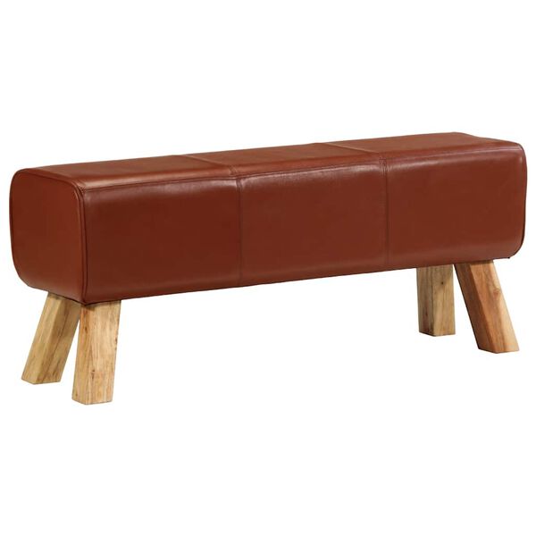 vidaXL Bok Bench Brown Real leather, Solid mango wood 43.3 in Durable
