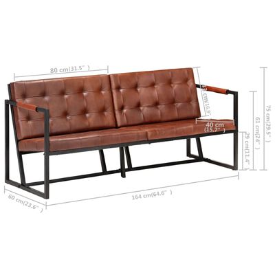vidaXL 3-Seater Sofa Brown Real Goat Leather