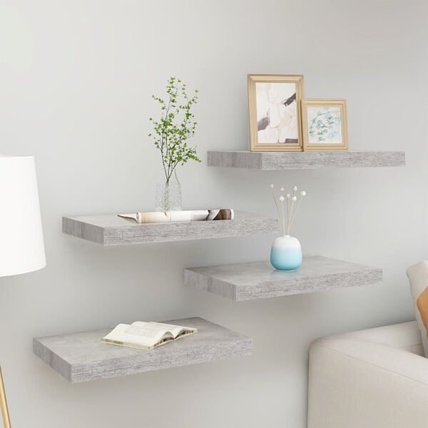 vidaXL Wall Shelf Set of 4 Concrete Gray Honeycomb MDF, metal Small