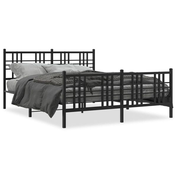 vidaXL Bed Frame Black Steel 59 x 79 in Rectangular Traditional