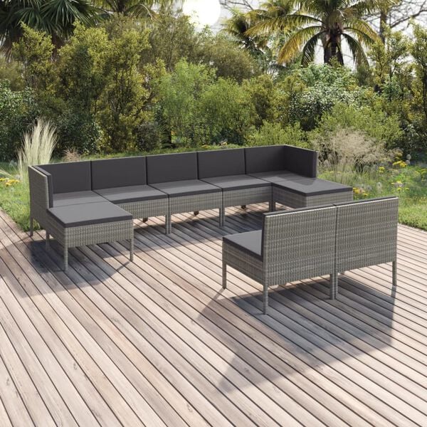 vidaXL Garden Lounge Set Grey PE rattan 9 Piece Set Modular
