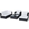 vidaXL Patio Sofa Set Set of 6 Black Rattan, Cream White Cushions