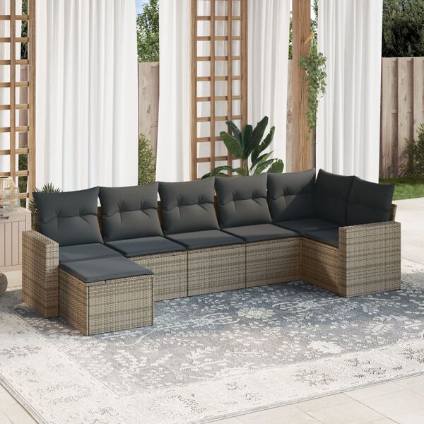 vidaXL Garden Sofa Set Gray PE Rattan Medium to Large Modular