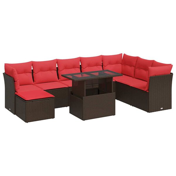 vidaXL 9 Piece Patio Sofa Set with Cushions Brown Poly Rattan Acacia