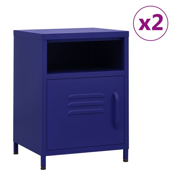 vidaXL Nightstand Set of 2 Navy blue Steel 13.8 in x 13.8 in x 20.1 in