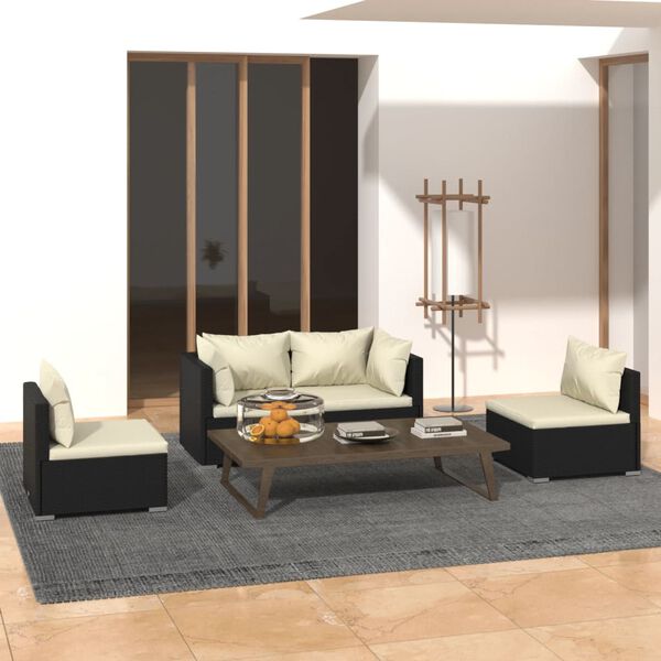 vidaXL Garden Lounge Set Black, Cream