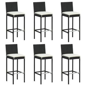 vidaXL Bar Stool Set of 6 Black PE Rattan Counter Height Footrest