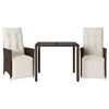 vidaXL 3 Piece Patio Bistro Set with Cushions Brown Poly Rattan