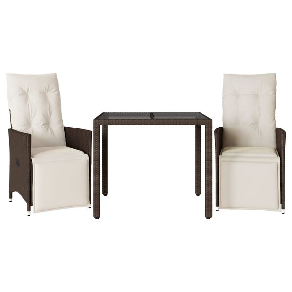 vidaXL 3 Piece Patio Bistro Set with Cushions Brown Poly Rattan