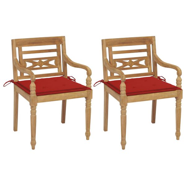 vidaXL Garden Chair Set of 2 Red cushions, Teak wood