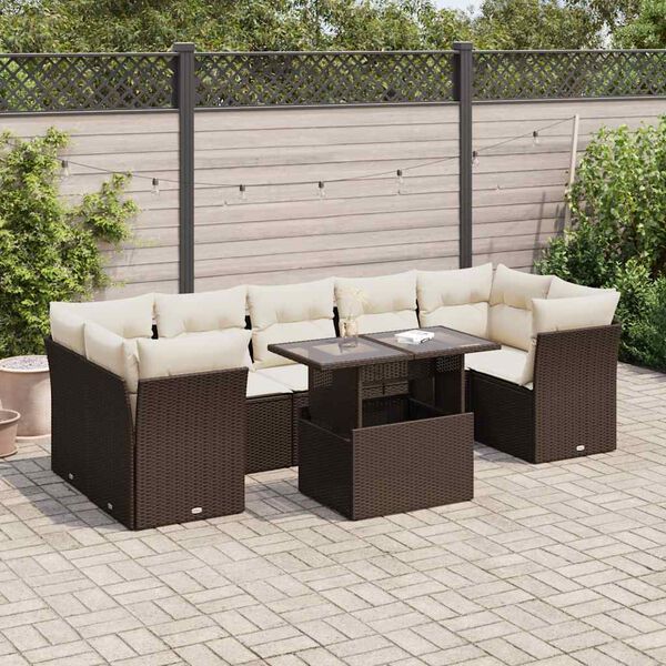 vidaXL Garden Sofa Set Brown PE Rattan Large Adjustable Armrests