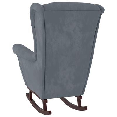 vidaXL Rocking Chair with Solid Wood Rubber Legs Dark Gray Velvet