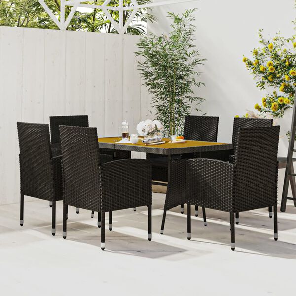 vidaXL Outdoor Dining Set Black PE rattan, steel, solid acacia wood