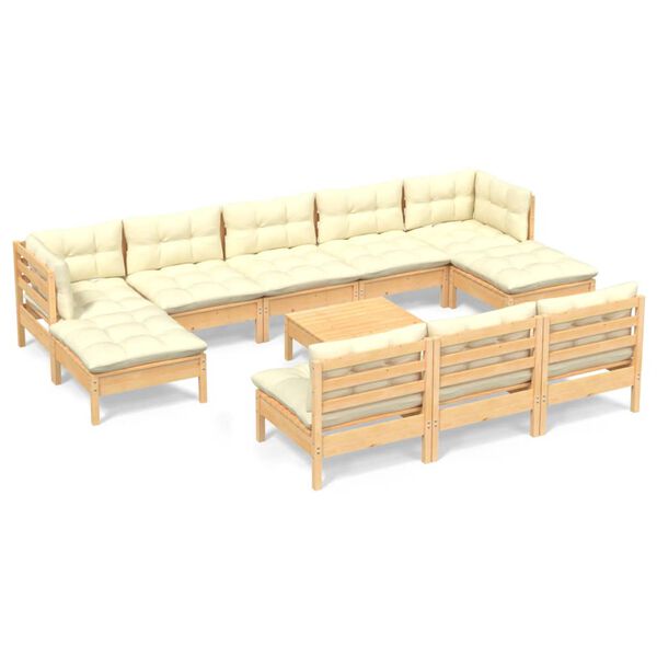 vidaXL Garden Lounge Set Cream Solid pinewood Medium Modular