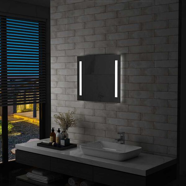 vidaXL Bathroom Mirror Silver Glass 19.7 x 23.6 in Lights