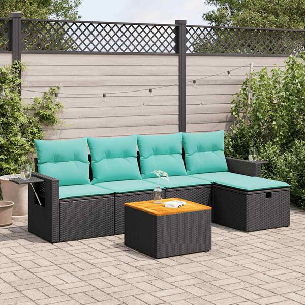 vidaXL 6 Piece Patio Sofa Set with Cushions Black Poly Rattan