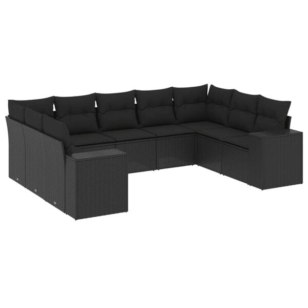 vidaXL Garden Sofa Set Black PE rattan, Powder-Coated Steel Large