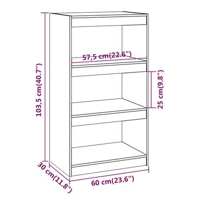 vidaXL Book Cabinet/Room Divider Honey Brown 23.6"x11.8"x40.7" Wood Pine